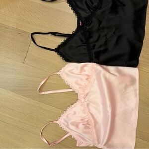 EDIKTED Imani Satin Camisoles, size Set of 2 black and pink sz small
